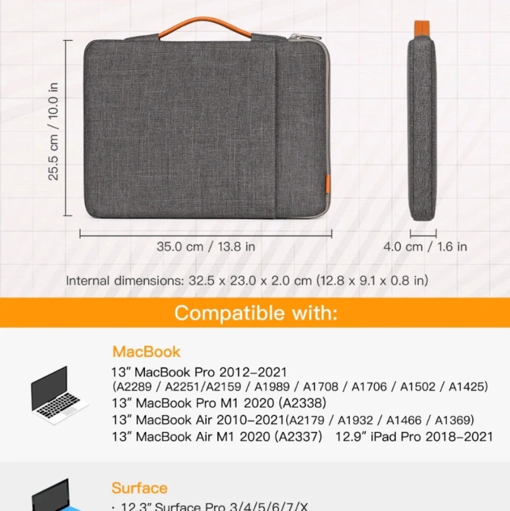 Inateck Gray Tablet Sleeve with Handle